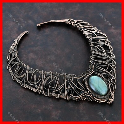 Labradorite Stone Copper Anniversary Chain Wire Wrapped Mother Necklace Jewelry