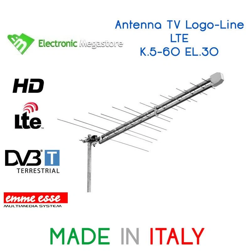 EMMEESSE ANTENNA DIGITALE TERRESTRE 30 ELEMENTI LOGARITMICA LOG UHF VHF HD GUADAGNO 8,5dB