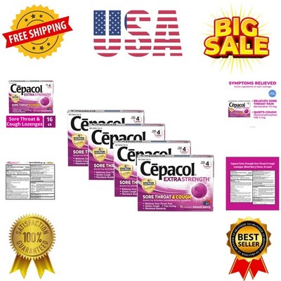 Extra Strength Sore Throat & Cough Relief Lozenges, 16 Count, Mixed Berry Fla...