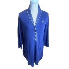 Lauren Ralph Lauren Womens Navy Blue Sleep Shirt Shawl Collar Nightgown Size M