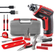 Hi-Spec 35pc Red Tool Kit w/ 3.6V USB Electric Screwdriver & Drill Set
