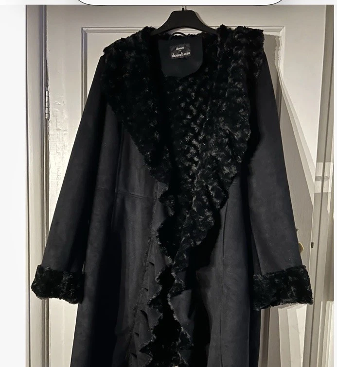 Manteau Fausse Fourrure Dennis Basso – Noir, Taille XS, Femme, Col Châle