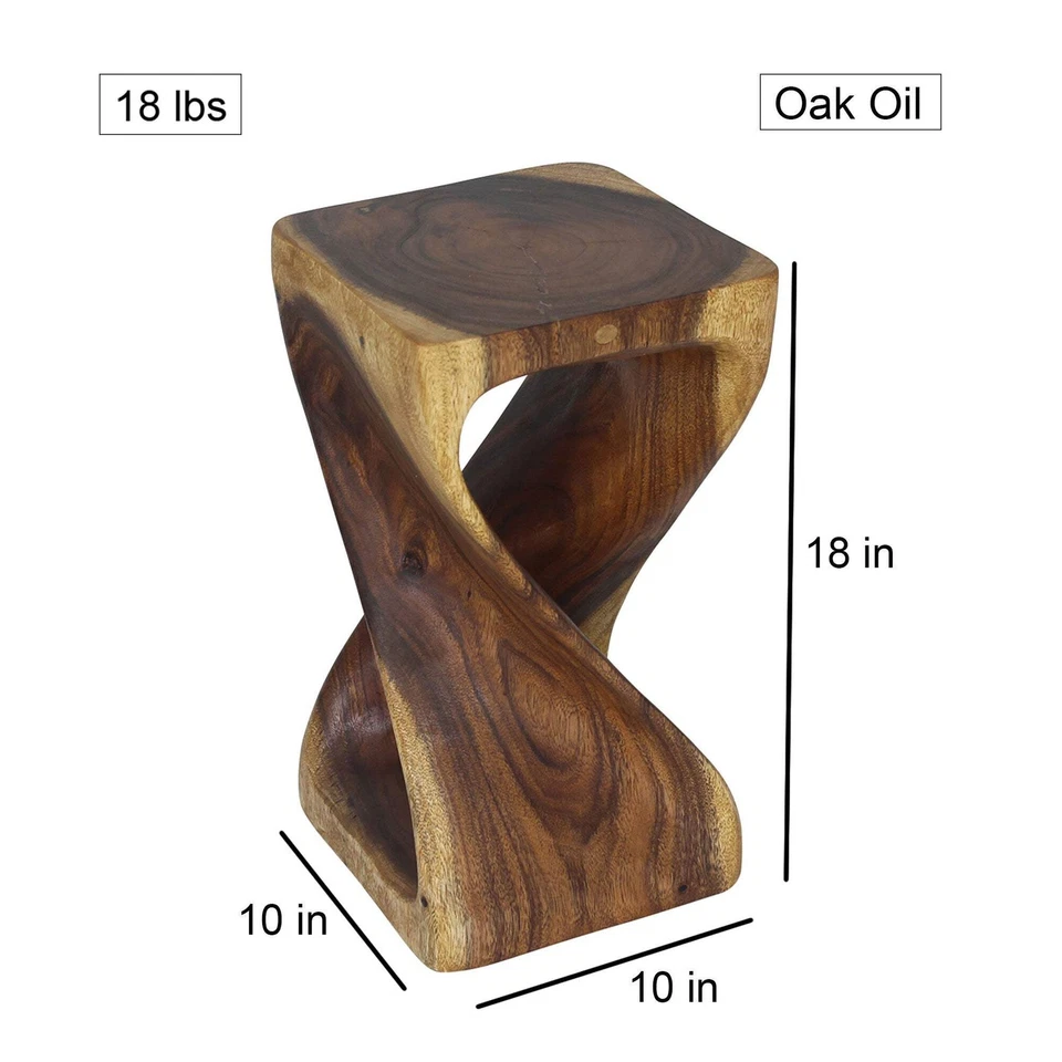 Haussmann Original Wood Twist End Table 10x10x18 in Height Oak Oil - Image 2 of 4