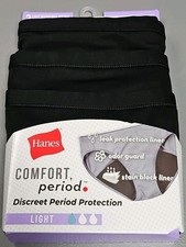 New HANES Comfort Period 3 Pair Bikini Underwear Black Microfiber Light 6
