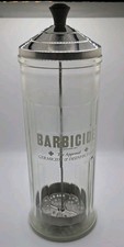 Contenedor desinfectante peine de vidrio barbicida vintage 11" King Research Inc. #A977