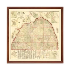Old Map of Huron County, MI 1875 - Vintage Michigan Art