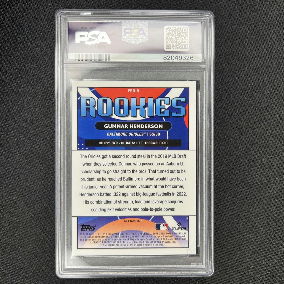 2023 Topps Finest #FRD9 Gunnar Henderson Rookie Design Var Refractor /99 PSA 9 - Image 2 of 2