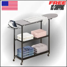 Ironing Board W 2 Tier Storage Basket for Iron Rest & Clothes, Tabletop, Rustic