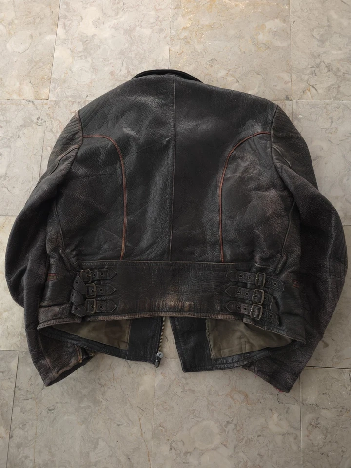 Chaqueta de moto de cuero estilo Luftwaffe alemana Aero años 40 vintage negra roja M Foto 4 de 4