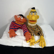 Vintage 1970’s Sesame Street Bert and Ernie Hand Puppets Plastic Hard Face