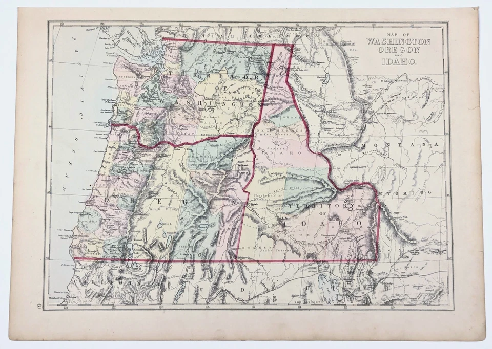 TERRITORIO DE WASHINGTON 1875 - TERRITORIO DE IDAHO - Mapa OREGON ORIGINAL (17x12) Foto 2 de 3