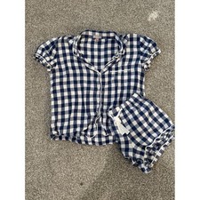 J.Crew Womens Small Cotton-linen blend pajama short set in gingham Coastal Boho