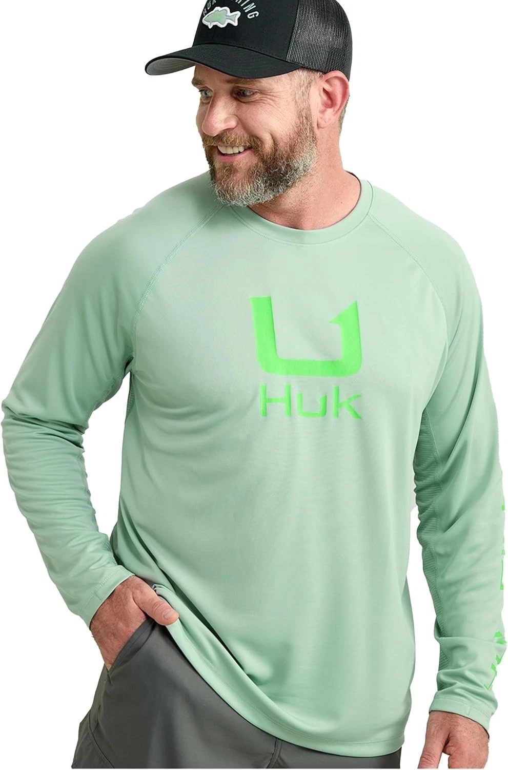 HUK Men's M Icon Crew Long-Sleeve Performance Fishing Shirt UPF 50+ MSRP $50