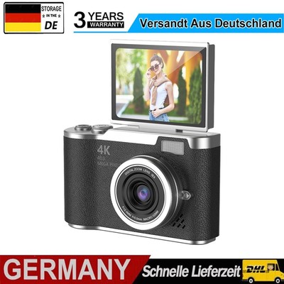 4K Digital Camera 48MP Portable CCD Camera 8X Zoom Video Recorder Gift (Black)