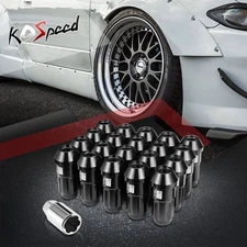 20Pcs J2 M12 x 1.25 24mm OD/50mm Tall Closed End Style Lug Nuts+Extension Black