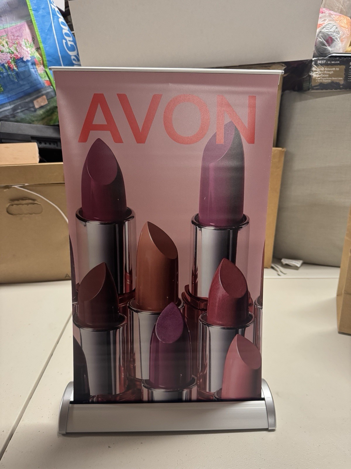 AVON Retractable Tabletop Banner Sign Lipstick Display Vendor Event Rep 19”x11”