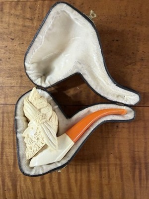 Vintage Hand Carved Block Meerschaum  Sultan Very Deep Bowl In Fitted Case 473