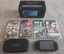 Sony PSP PlayStation Portable Black Wi-Fi Bundle Case & Games FIFA07 PES2009