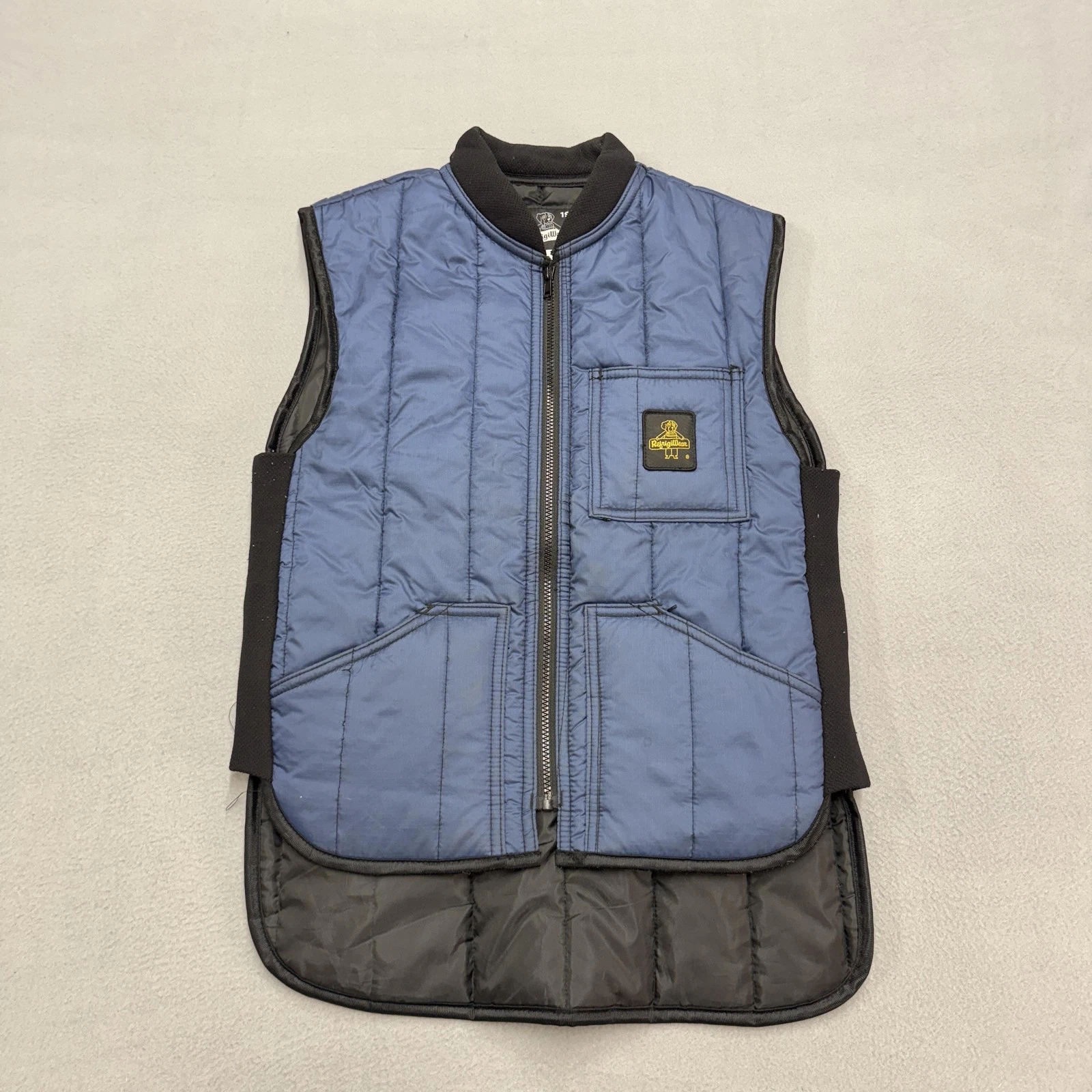 RefrigiWear Vest Mens Small Blue Quilted Insulated Workwear Zip Cold Weather
