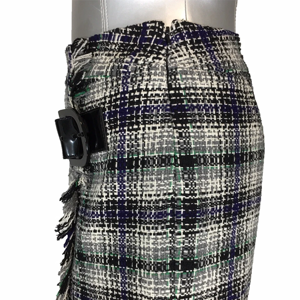 Etcetera 4 Envolturas Esquiador Blanco Negro Gris Verde Azul Tejido Tweed Flecos Cinturón Trabajo Foto 3 de 4