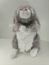16" Grey Easter Bunny With Bow Stuffed Plush Toy Animal Realistic