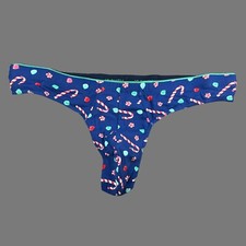 Jockey mens Blue Candy print cotton stretch thong G-string underwear size 2XL