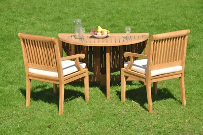 5-Piece Outdoor Teak Dining Set: 48'' Butterfly Round Table, 4 Arm Chairs Sack