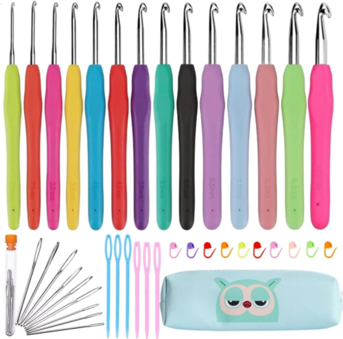 Crochet Hook Set,14 Sizes Crochet Hooks Ergonomic Soft Grip (Size B-Size N)