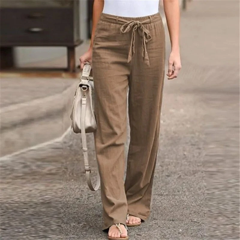Cotton and linen wide leg pants for women lightweight breathable high waisted Cotton and linen wide leg pants for women lightweight breathable high waisted