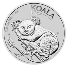 2025 Australia Perth Mint Koala 1 oz Silver BU Series Coin in capsule