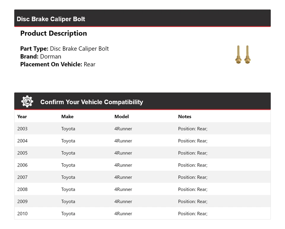 Pinza de freno de disco trasera para Toyota 4Runner Dorman 2003-2010 2004 2005 2006 Foto 2 de 4