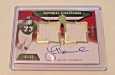 JOHN HANNAH ALABAMA 2013 UD QUANTUM GAME USED DUAL JERSEY AUTO 07/30 SIGNED CARD