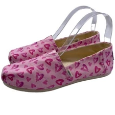 TOMS Slip On Shoe Alpargata Women's Pink Canvas Hearts Casual Size 6.5