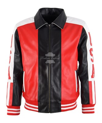Mens USA American Flag 90's Bomber Vintage Leather Jacket Motorbike Style Jacket