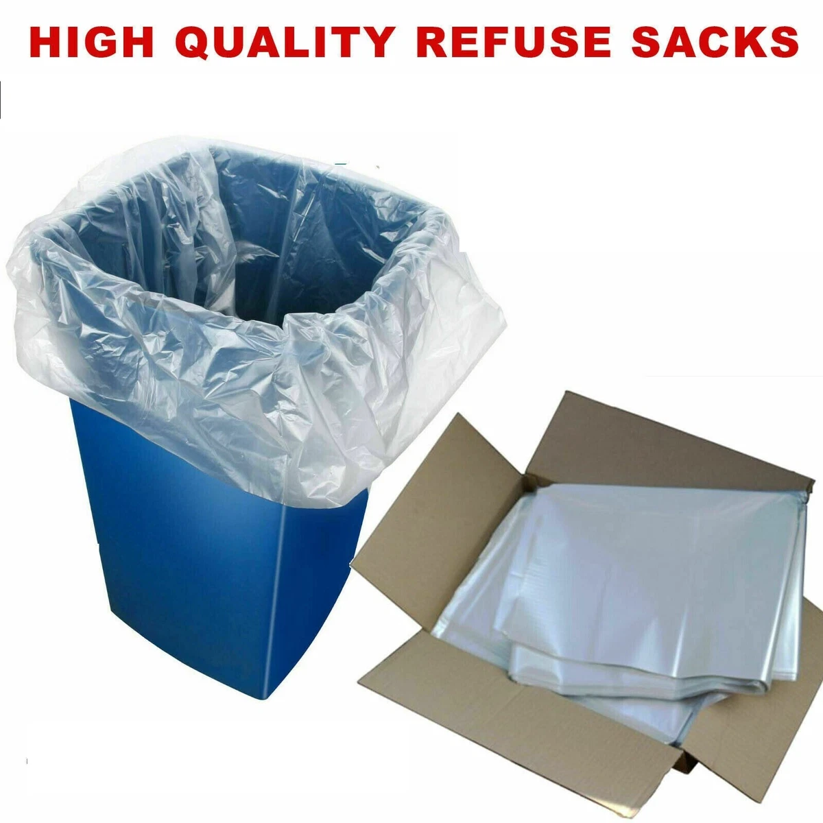 Clear Refuse Sacks 160G Bin Liners Rubbish Scrap Waste Recycling Bags 18x29x39