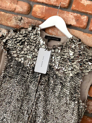 A426 ZARA BOLERO SILVER SEQUIN CROP BLAZER BEADED