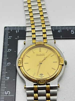 Near Mint] GUCCI 9000L SILVER Gold DATE Gold WATCH Used Working