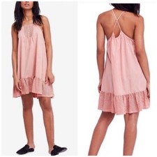 Free People Calico Trapeze Slip Dress Coral size Small NEW