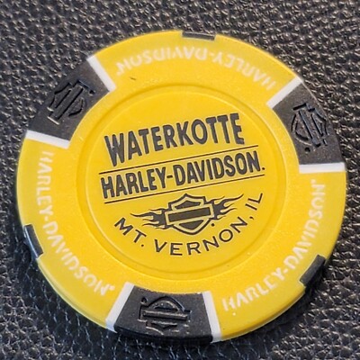 WATERKOTTE HD ~ ILLINOIS ~ (Yellow/Black w/B&S back) Harley Poker Chip (CLOSED)