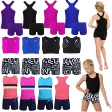 Kids Girls Sequin Ballet Dance Leotard Outfit Kids Jazz Gymnastic Top Short Set