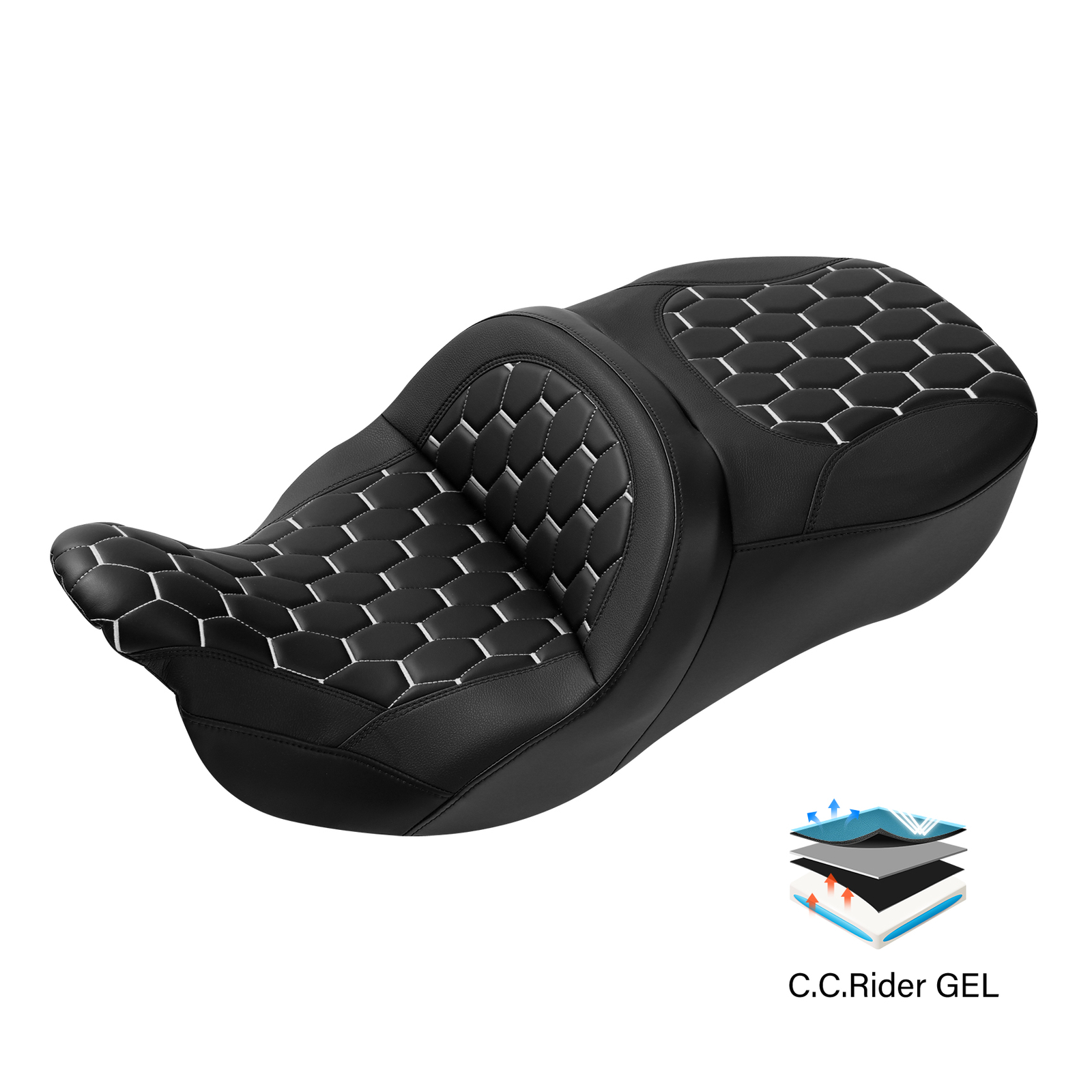 AdvanBlack Harley Touring Seat By SIK Baggers - For '09-'23 Road King, Street Glide, Electra Glide, G-el-L-ab Cushion, Green Stitching - View #7