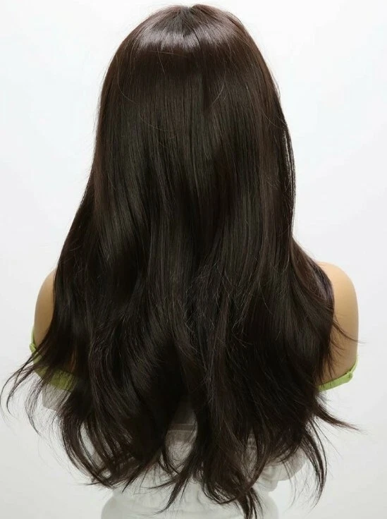 Peluca frontal de encaje HD marrón oscuro balayage capas largas mezcla de cabello humano ondas ombre Foto 3 de 4