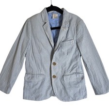 Crewcuts Seersucker Blazer Kids Size 6/7 Blue White Striped 100 Cotton Jacket