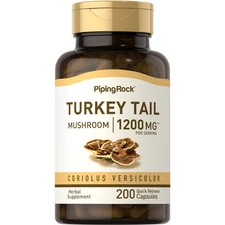 Turkey Tail Mushroom Capsules | 1200mg | 200 Count | Non-GMO | by Piping Rock