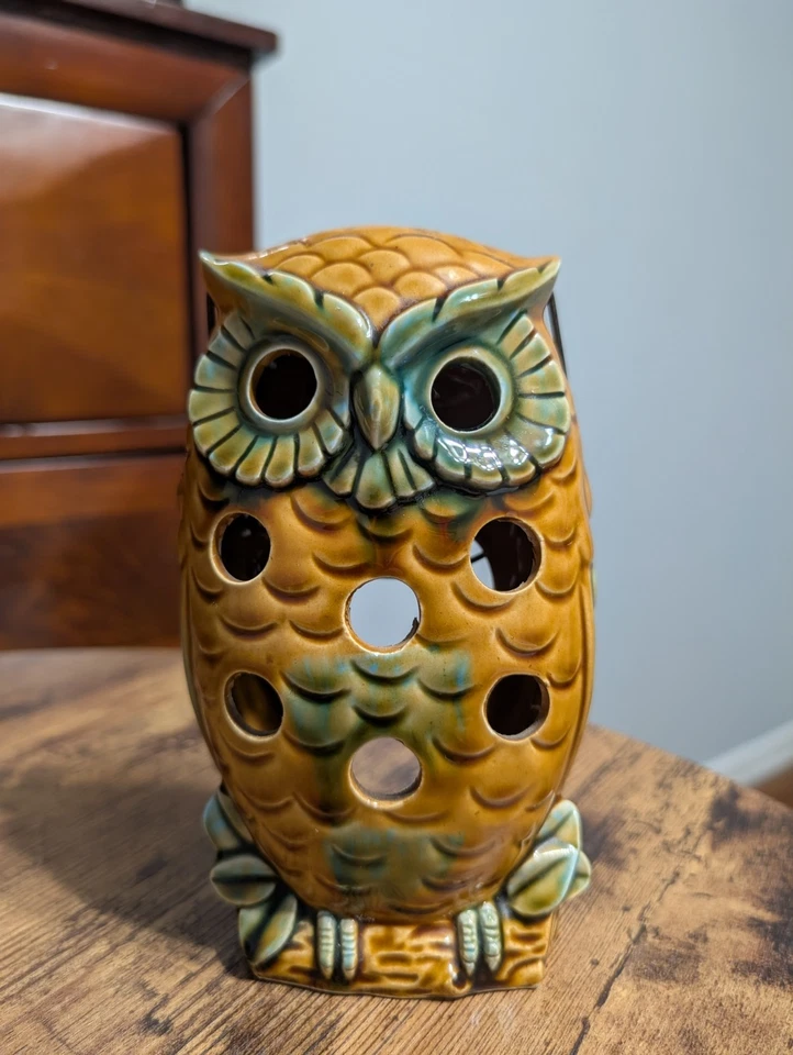 "Candelabro colgante linterna de cerámica vintage de búho luz de té 7"" de alto" Foto 2 de 4