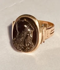 Antique Victorian 14K R Gold Men's Ring Black Whitby Jet “Minerva “Cameo Size 10