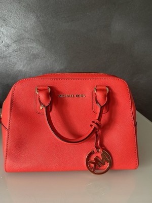   Michael Kors Tasche Rot Saffiano Leder Dome Satchel  Gold  TOP  