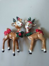Vintage Cute Romantic Christmas Reindeer couple figurines porcelain
