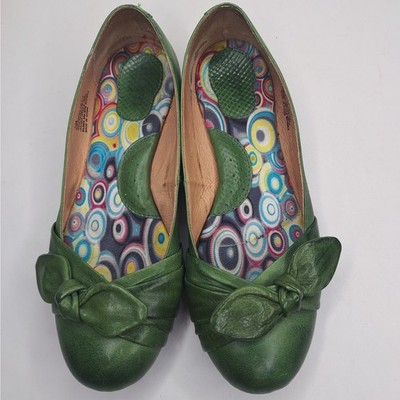 Born Molly Leather Ballet Flats Moss Green Bow Artsy Fairy Comfort Shoes US 7