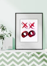 14X11  Acrylic Modern X and Os (Kisses and Hugs)  Valentines Painting on Paper